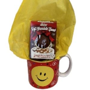 Vintage 1980s Smiley Face Coffee Tea Cup Mug Whimsical Red Yellow Gift Set